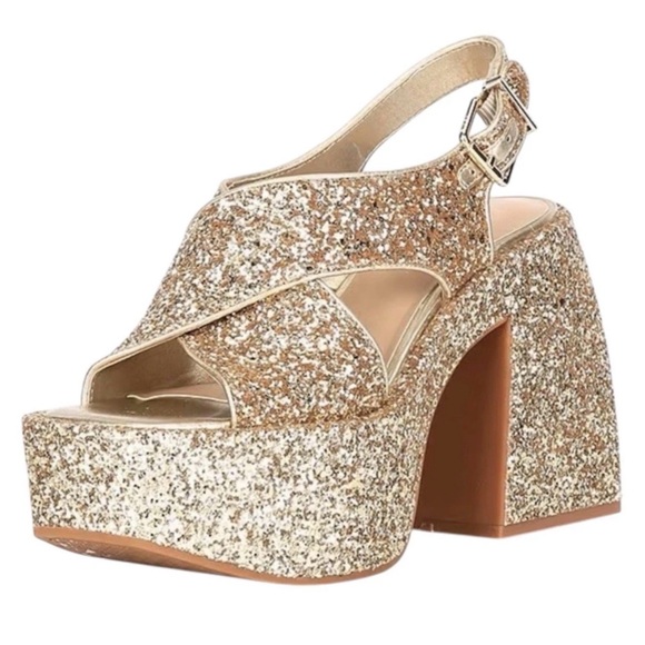 Gianni Bini Shoes - Gianni Bini NWOT GB Gold Glitter Platform Sandals Size 8 Retro Disco Heels